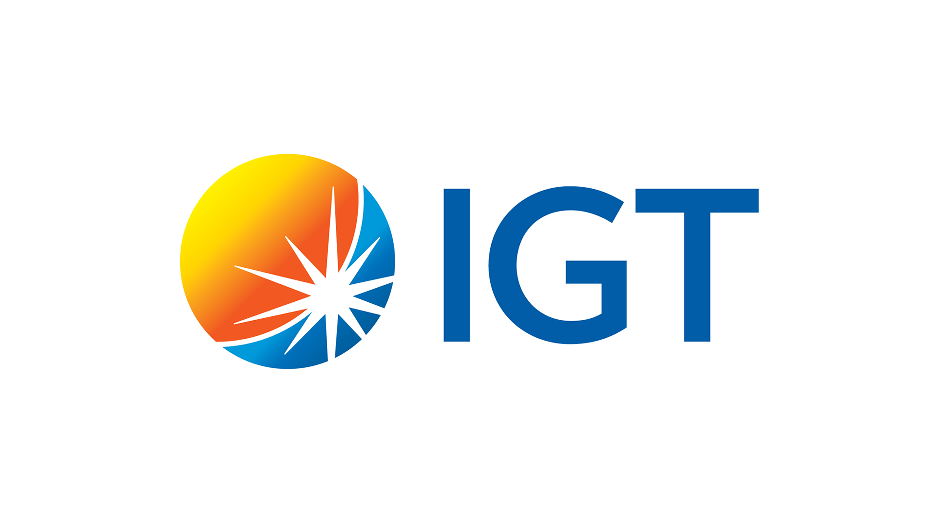 IGT logo, with a yellow, orange, and blue circular graphic featuring a white starburst, next to the blue letters IGT.